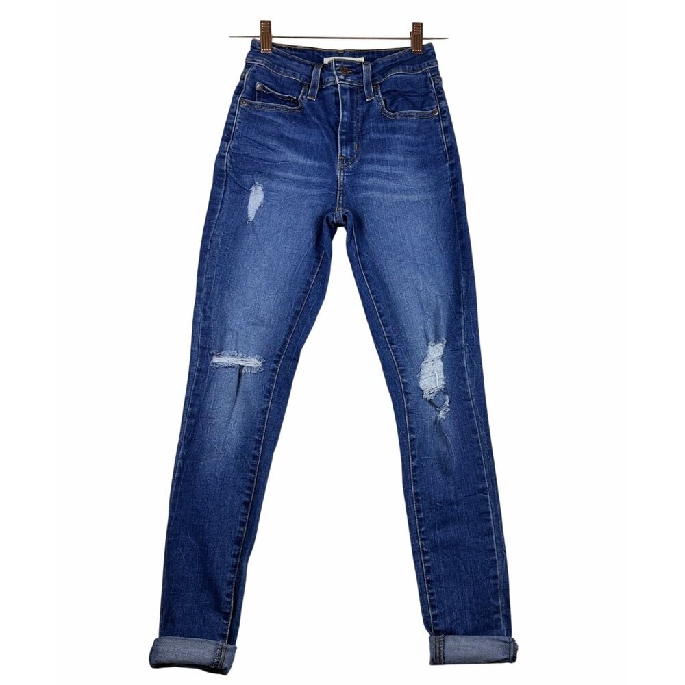 Levi’s Women’s Distressed Skinny Jeans Blue WaterLess W25 L30 High Rise Stretch